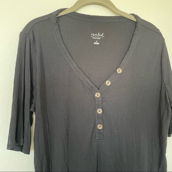 Maternity Elbow Sleeve V-Neck Henley Top - Maternity Ingrid & Isabel Black XL - Picture 6 of 6